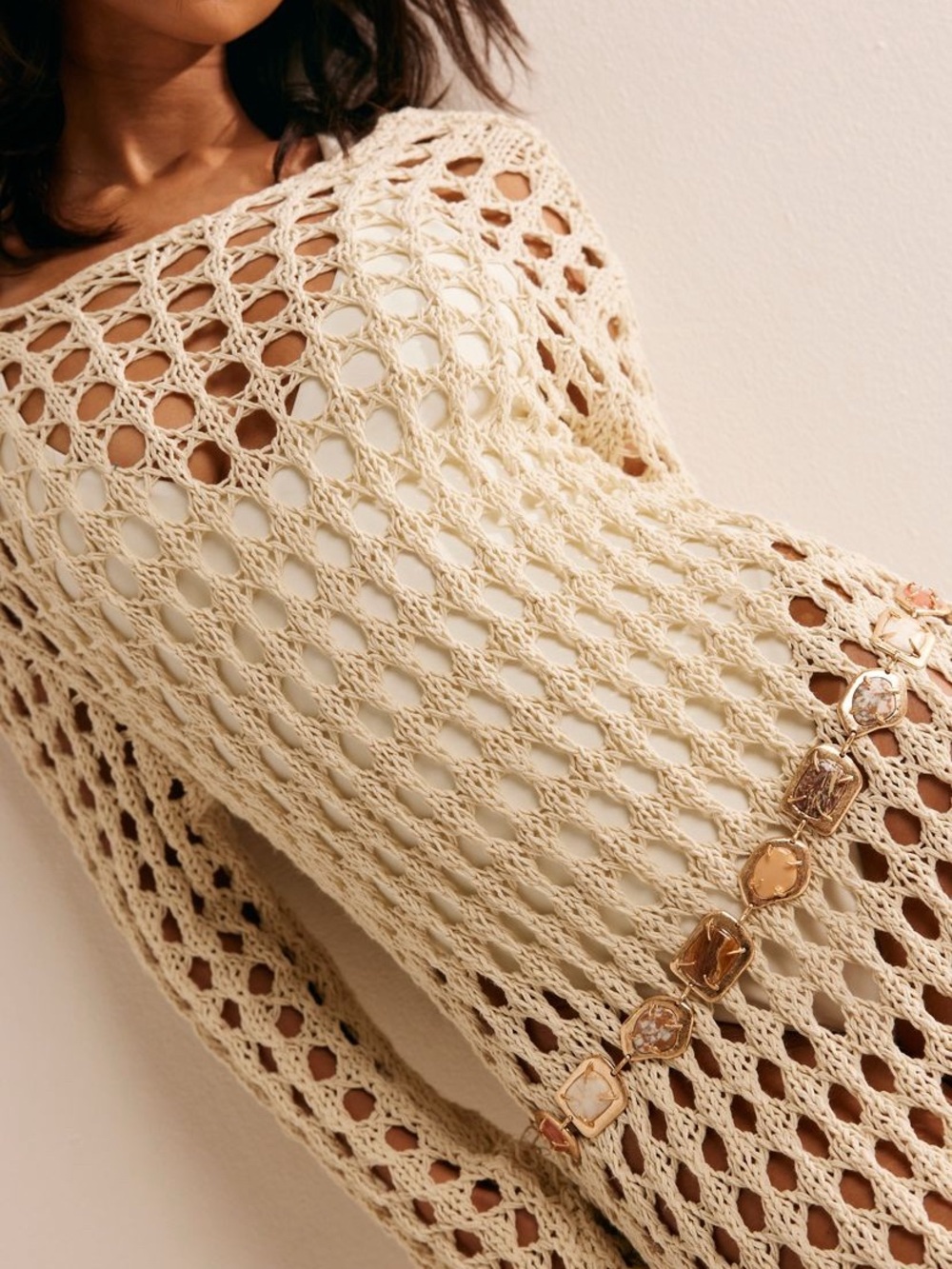 Free People Cream Open-Knit Crochet Coverup NWT